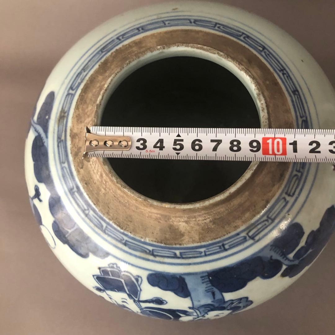 中国骨董 古美術 清朝道光 青花人物紋瓶 壺