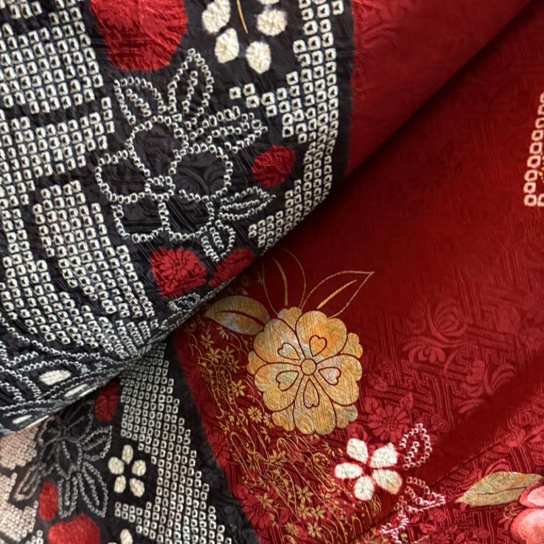 美品 絞り 地紋 金彩 鬘帯花文 花刺繍 逸品 フルセット 振袖 振り袖