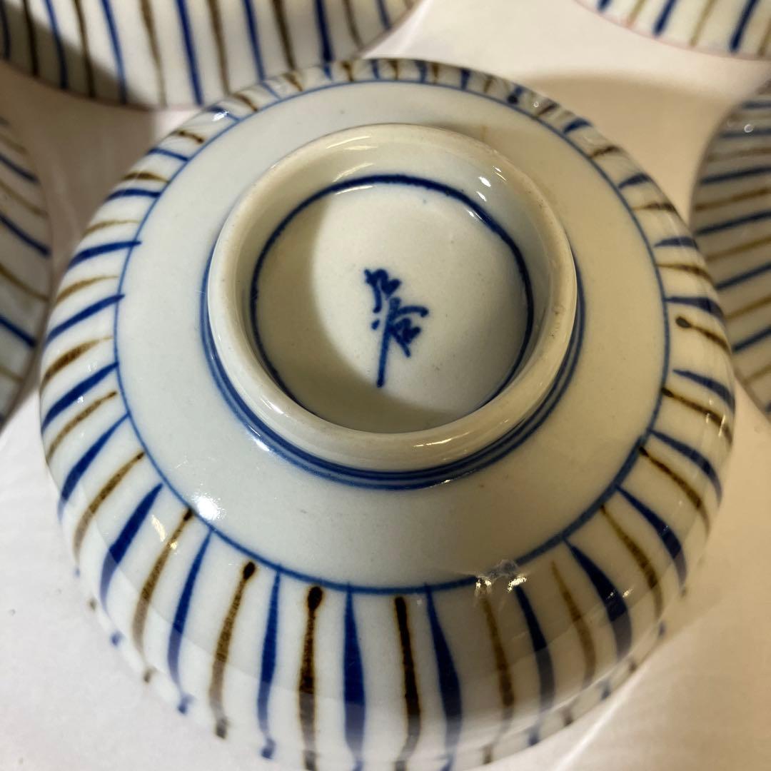 九谷焼骨董蓋付き茶碗７客「赤地金彩麦わら手」