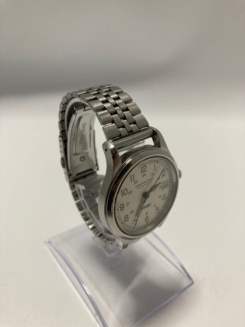 稼働済ハミルトンカーキ 9721B 自動巻きシルバ文字盤メンズ腕時計腕周16cm