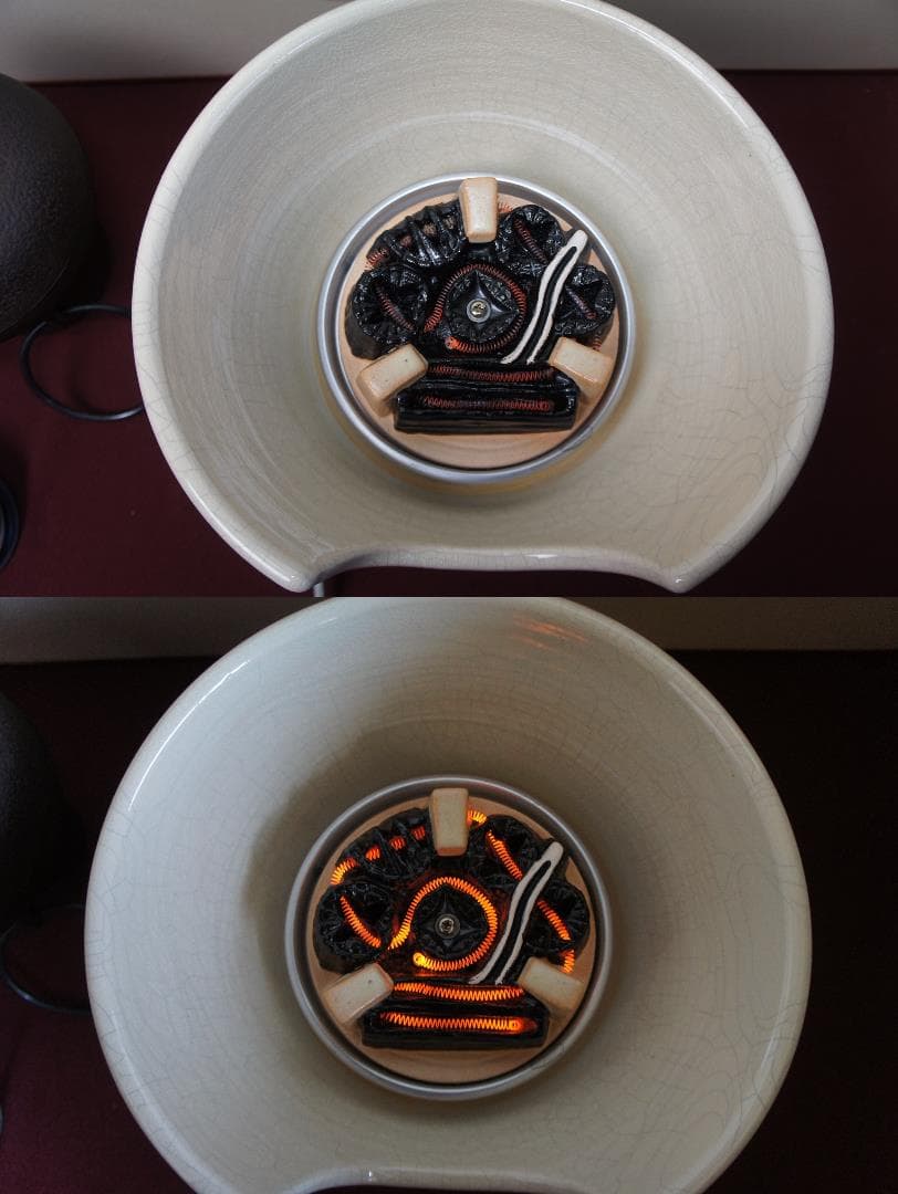 ☆ 茶道具 野々田 白さつま(紅鉢型)風炉型電熱器 鶴首釜 釜鐶 送料込み