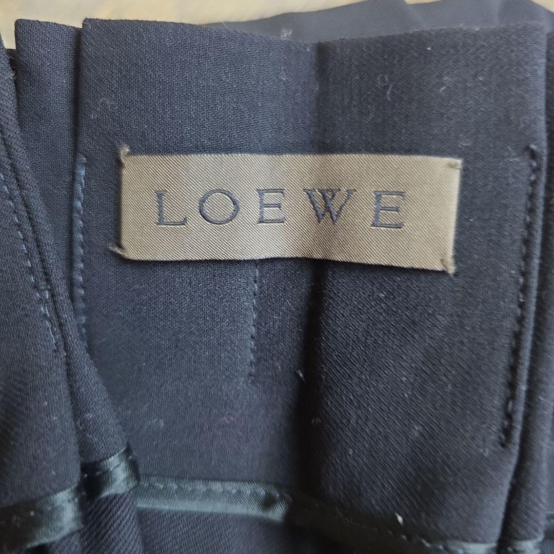 美品　ロエベ　黒いフレアスカート ひざ丈 レザー紐　y16