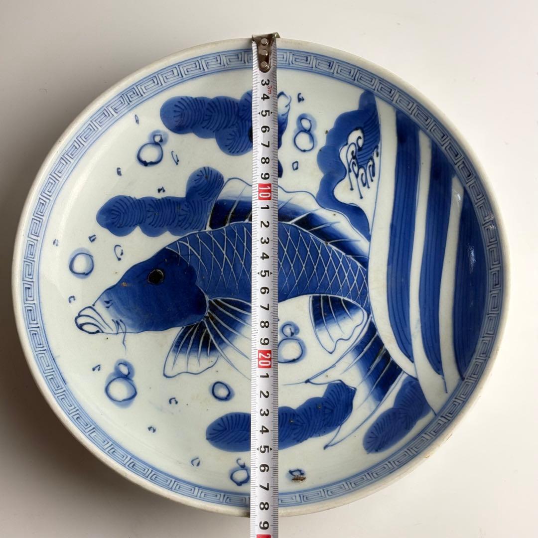 伊万里 染付 魚文 丸皿 骨董 皿 飾皿 絵皿 アンティーク