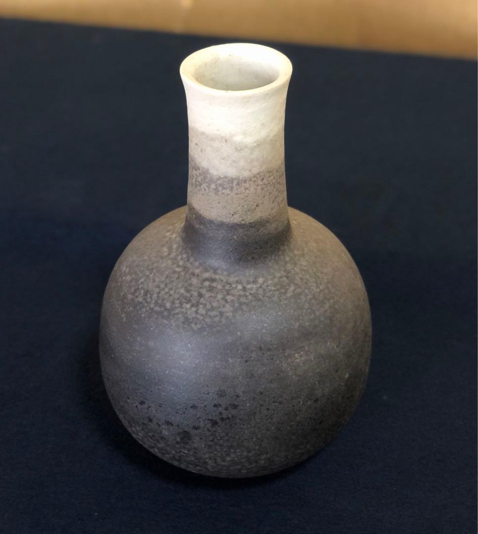 《R》炭化練上長頚壷 花入 花瓶 小野寺玄 共箱　251003あ6