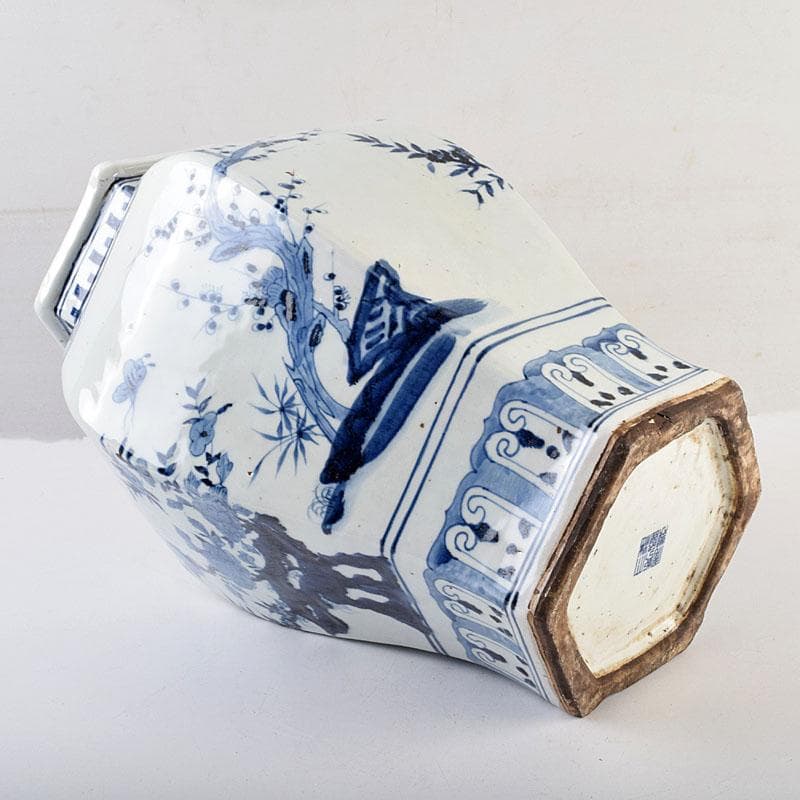 中国　大清乾隆年製　青花花文　六角大瓶　花瓶　壺　D　8941A