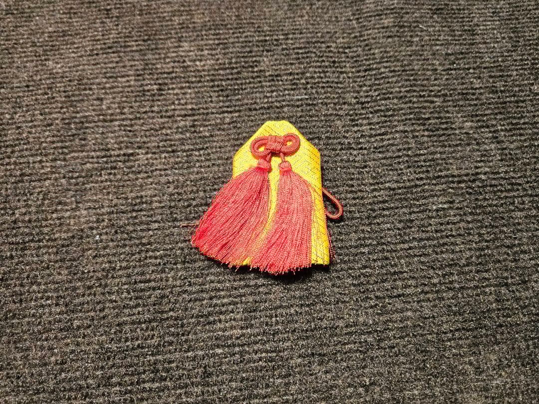 美品 七五三 結び·はこせこセット 7歳 結び帯 作り帯 白/曇取り　七歳用