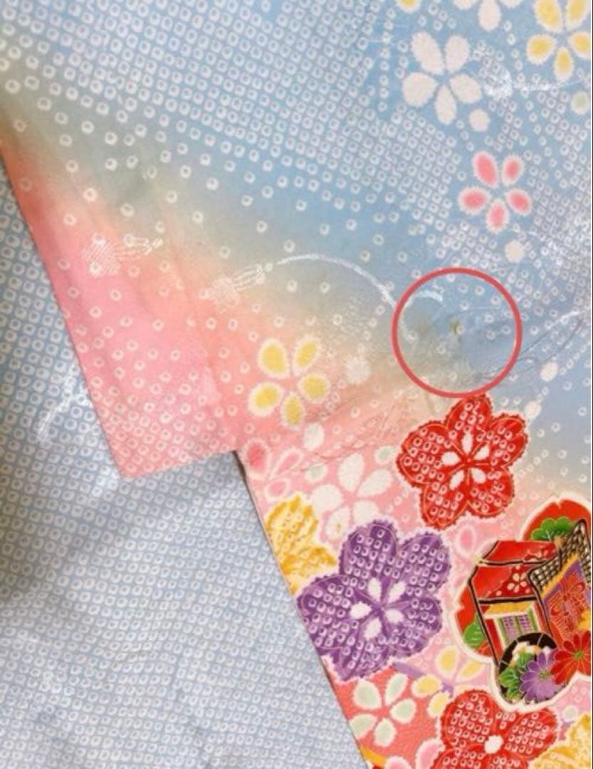 正絹　七五三　7歳　水色　ピンク　女の子　フルセット　一式