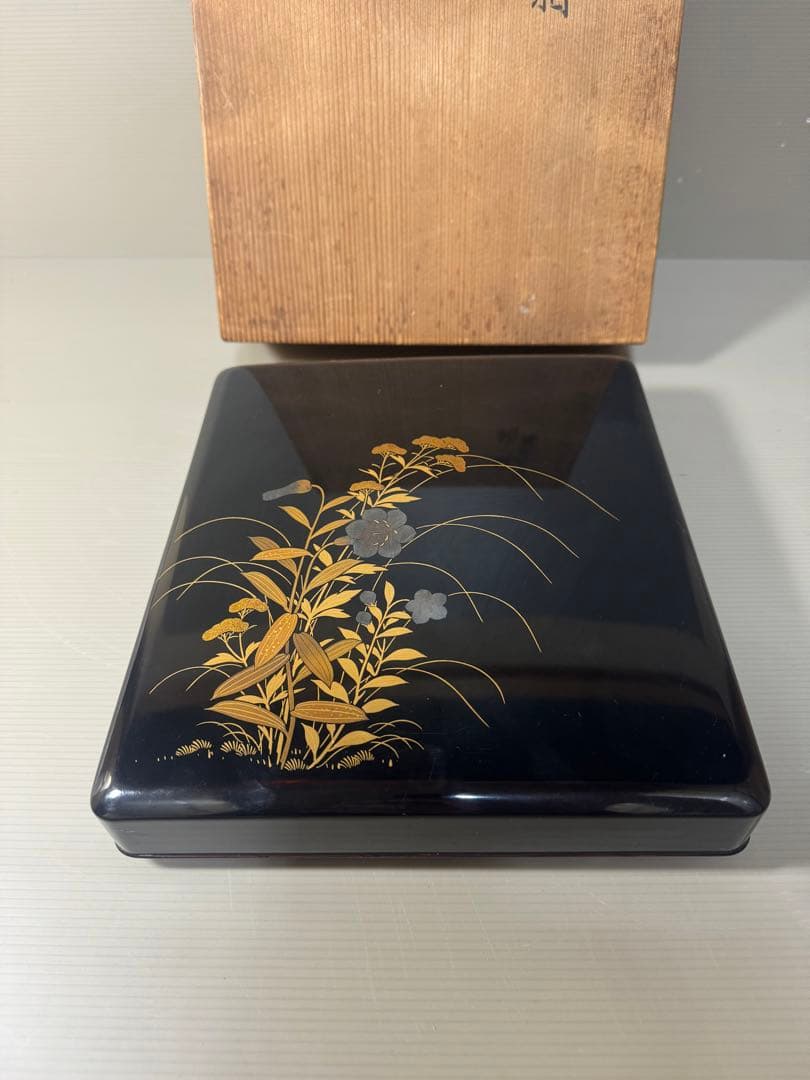 2365 草花蒔絵 硯箱 平安楊光堂作　書道具