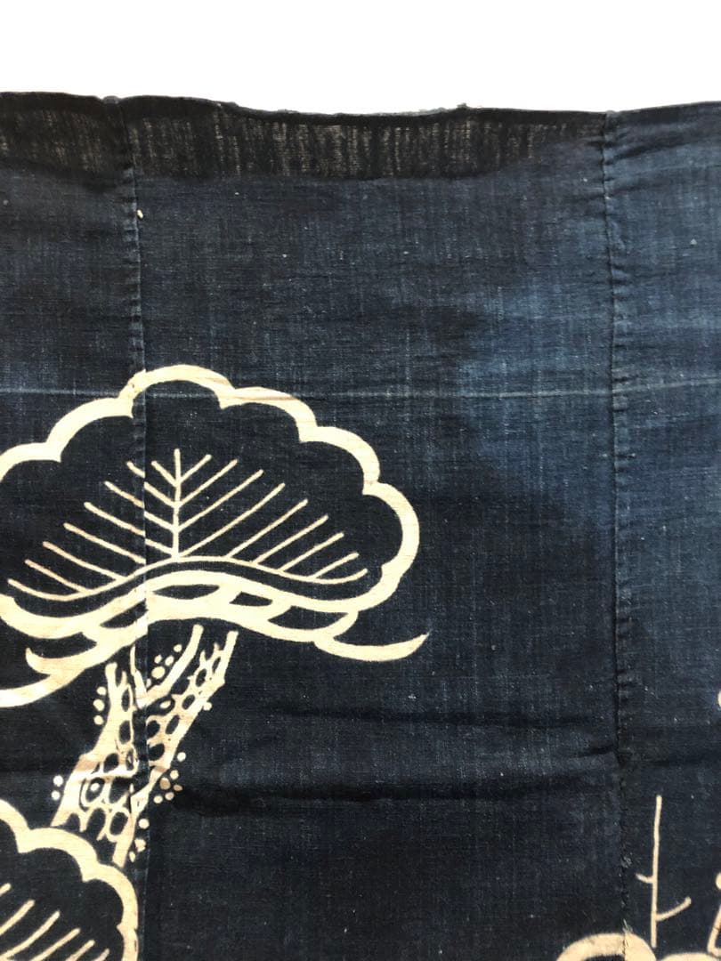 藍染筒描き三巾加賀のれん時代物木綿古布ソ-398
