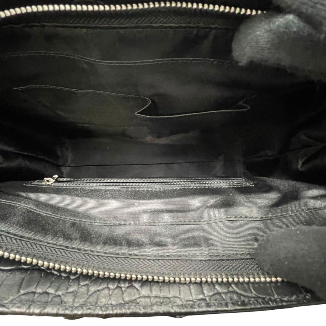 新品未使用　ロダニア　カイマン　クロコダイル　2way ハンドバッグ　レザー　黒