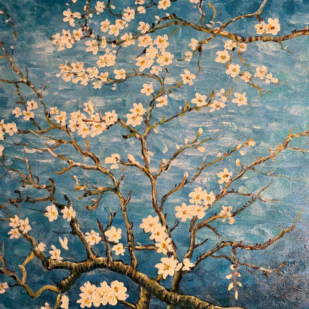☆秀作☆ 手書き油絵 ゴッホ 花咲くアーモンドの枝 額付 絵画 油彩画