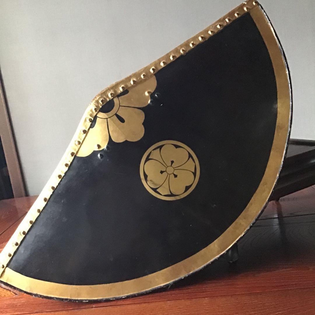 金 家紋入 革製高級 韮山笠 美品 江戸期 (酒井、成瀬 長宗我