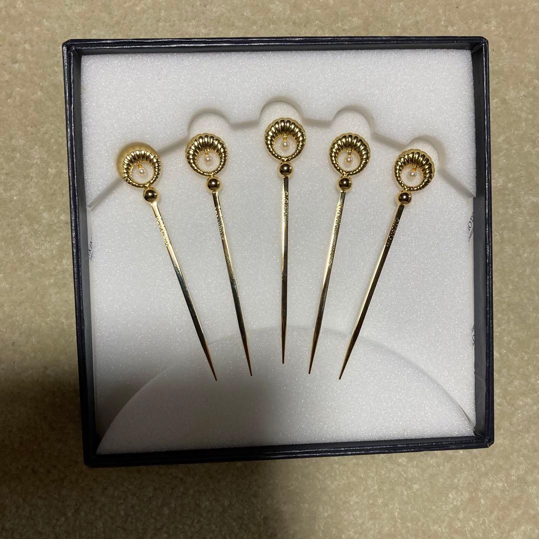 ミキモト ゴールド 真珠 フルーツピック 5本 パール デザートピック