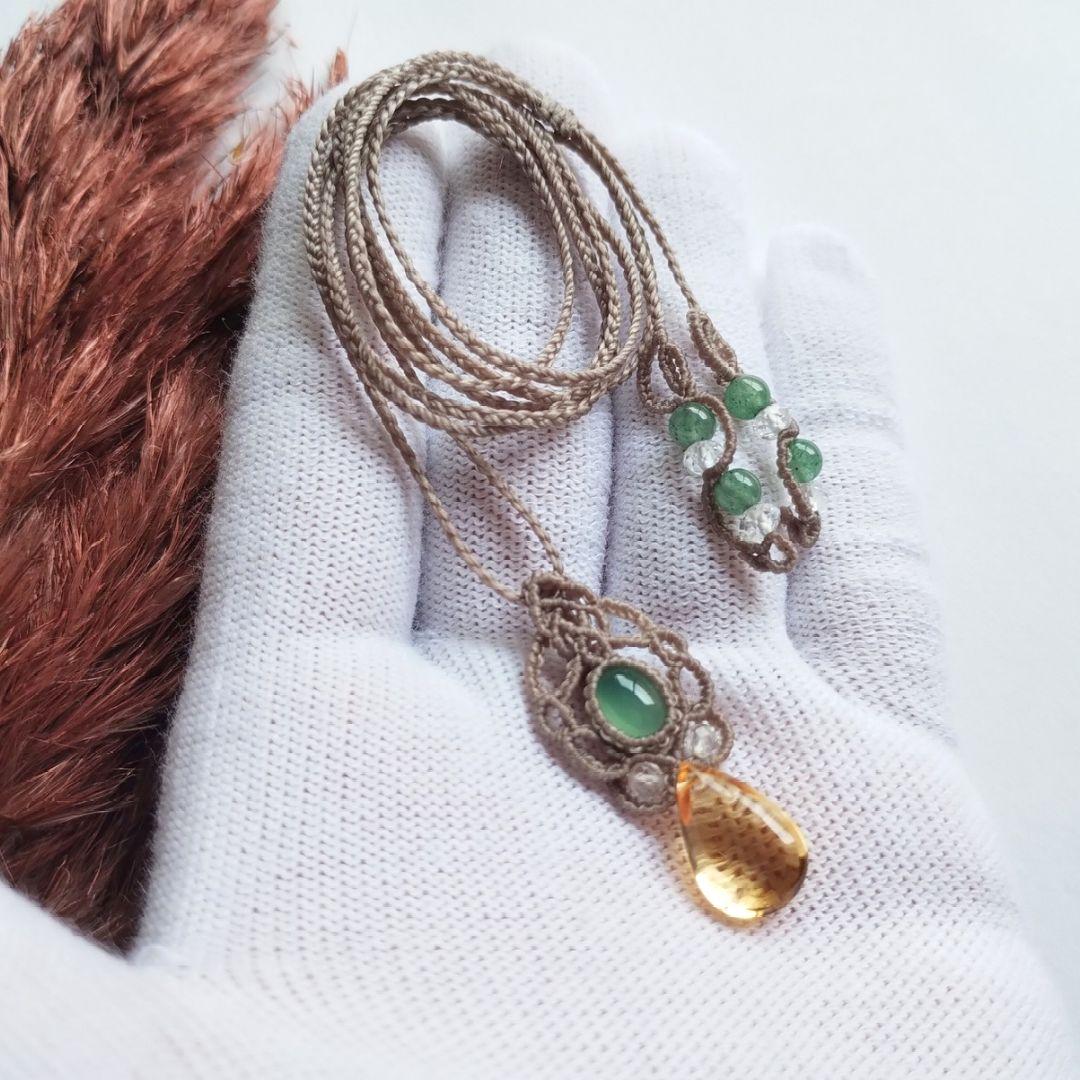 まつこ様専用】ルチルクォーツ＆アイオライトのマクラメ編みネックレス