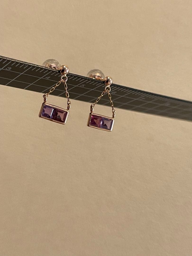 未使用 K10 PG アメジスト ガーネット ピアス ダブルストーン 刻印