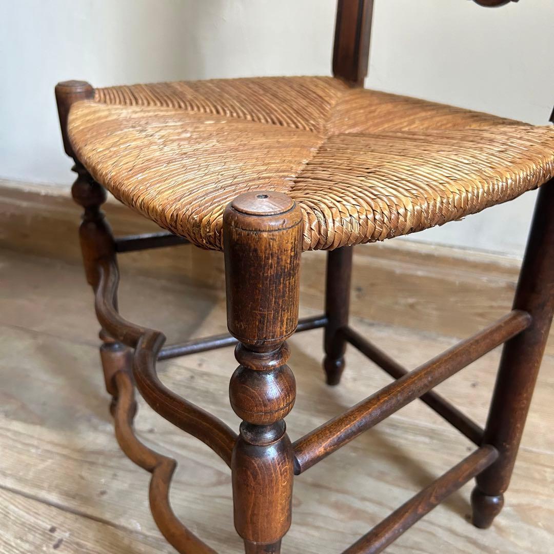 フランスアンティーク ラッシュシートチェア 波型貫 ウェーブ 籐張り