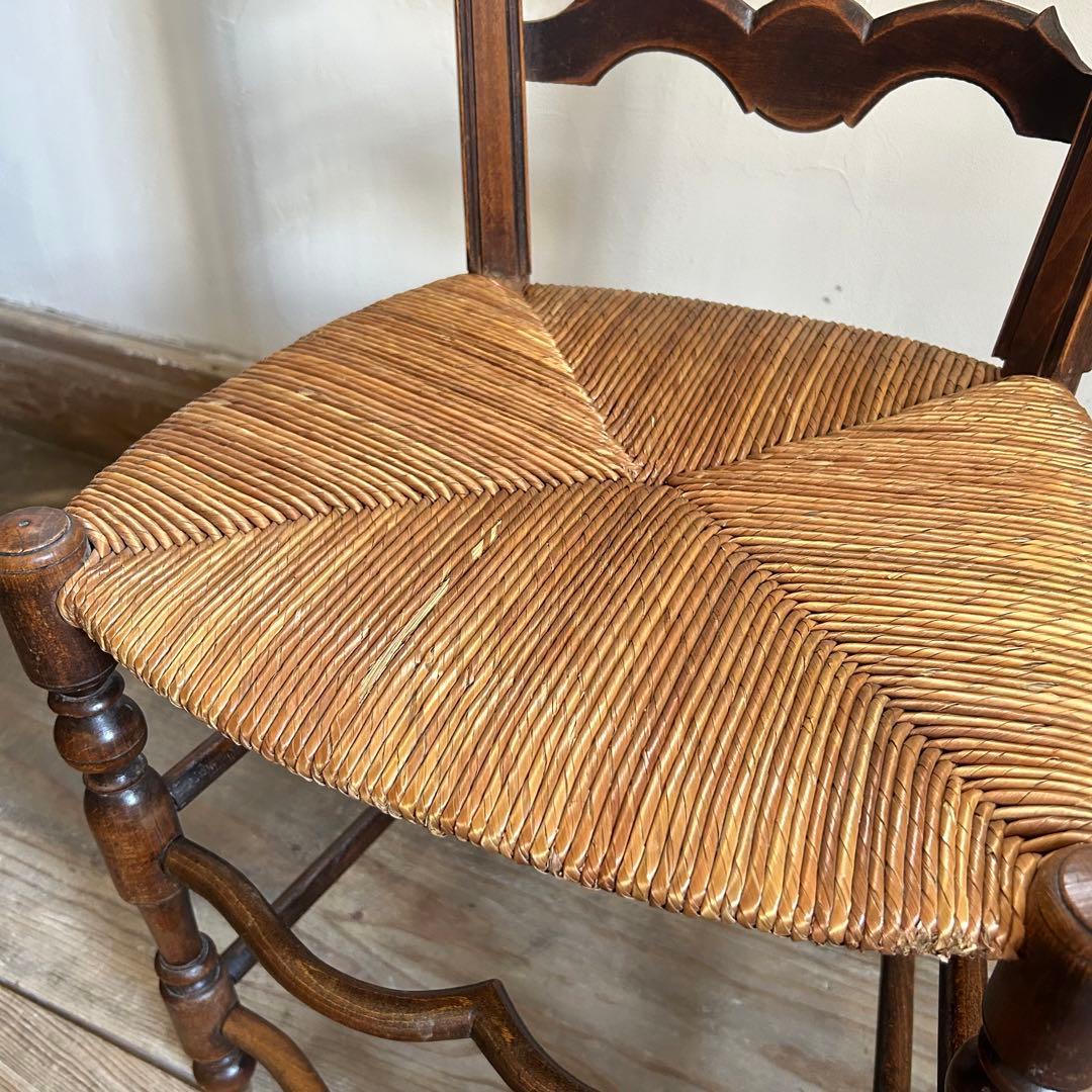 フランスアンティーク ラッシュシートチェア 波型貫 ウェーブ 籐張り