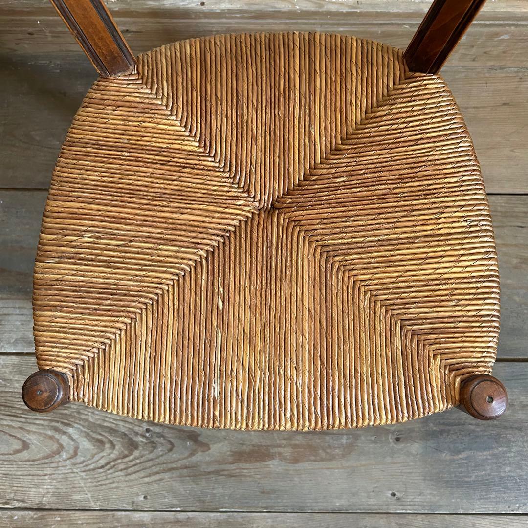 フランスアンティーク ラッシュシートチェア 波型貫 ウェーブ 籐張り