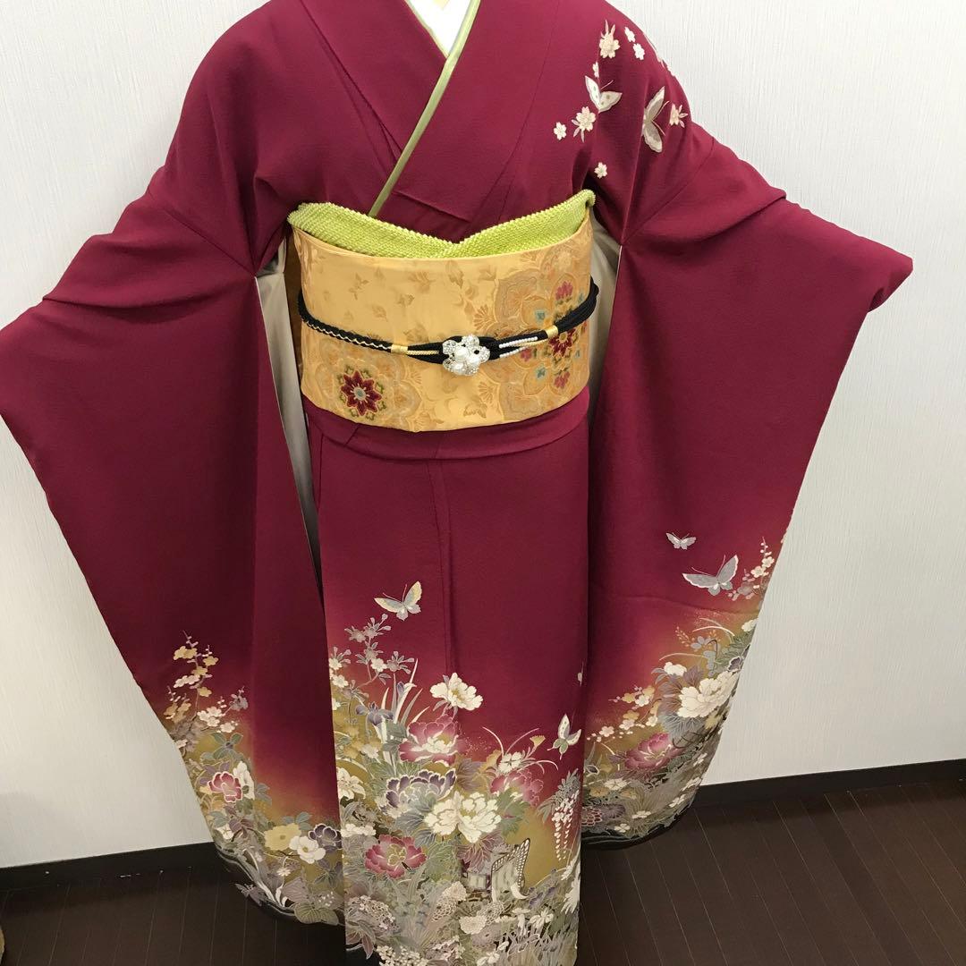 梅乃【055】正絹 振袖 セット深みのボルドー 大人レッド シック