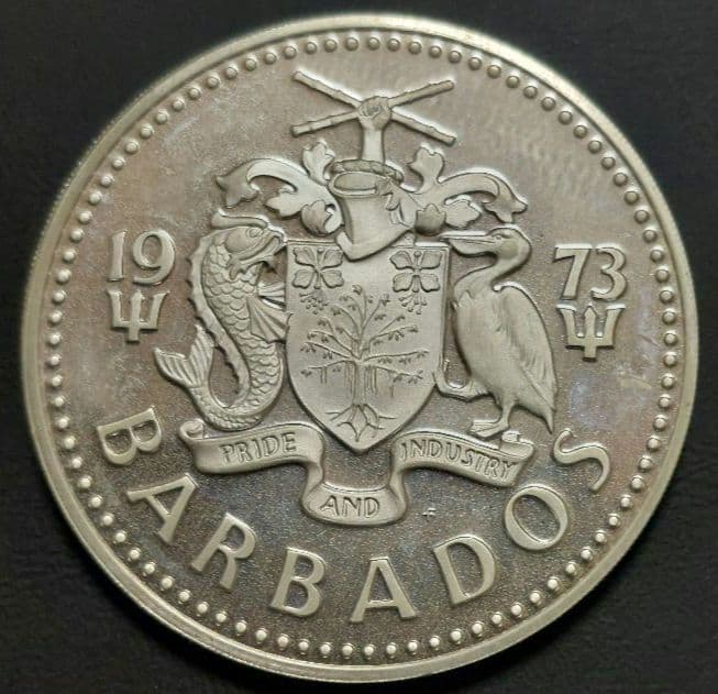 バルバドス 1973年 10ドル銀貨/白銅貨 2枚 美術品・アンティーク