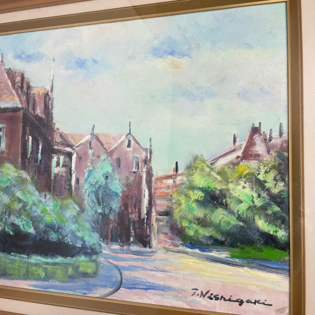 西垣輝夫　アムステルダム郊外　油絵　サインあり