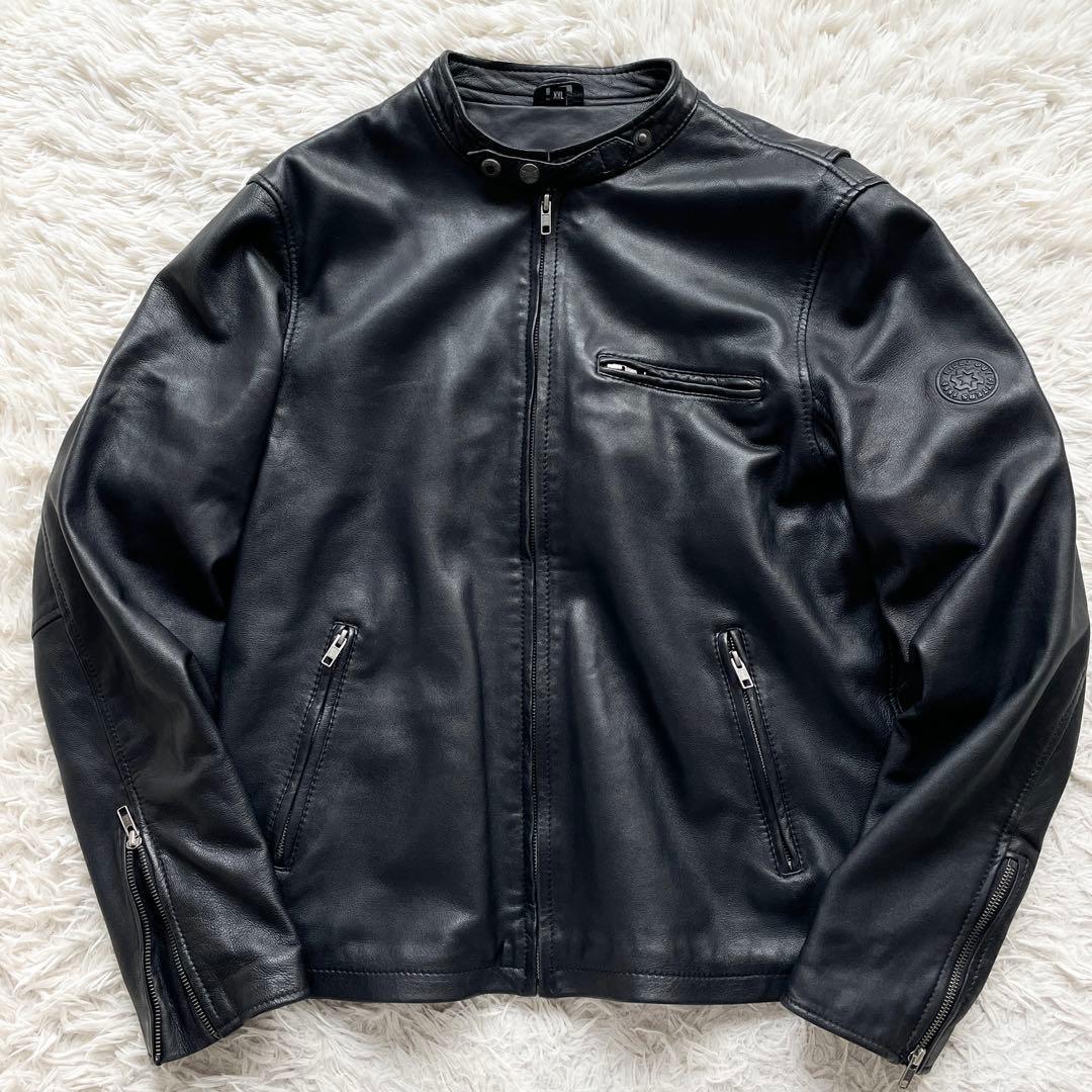 美品 希少 XXLサイズ RIDEZ シープスキン シングルライダース ブラック