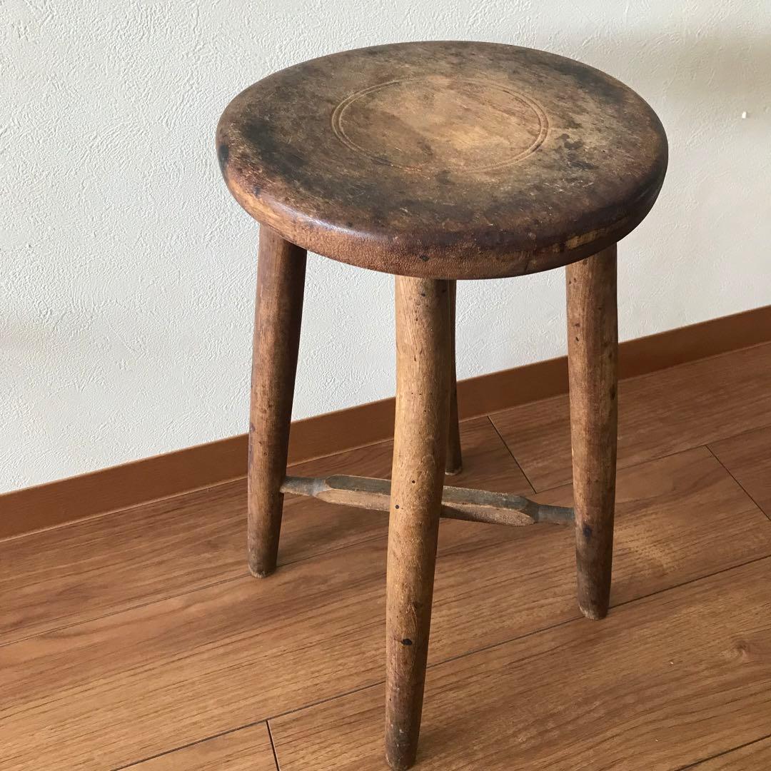 昭和レトロ 丸椅子 木製 丸イス アンティーク ビンテージ 当時物 花台