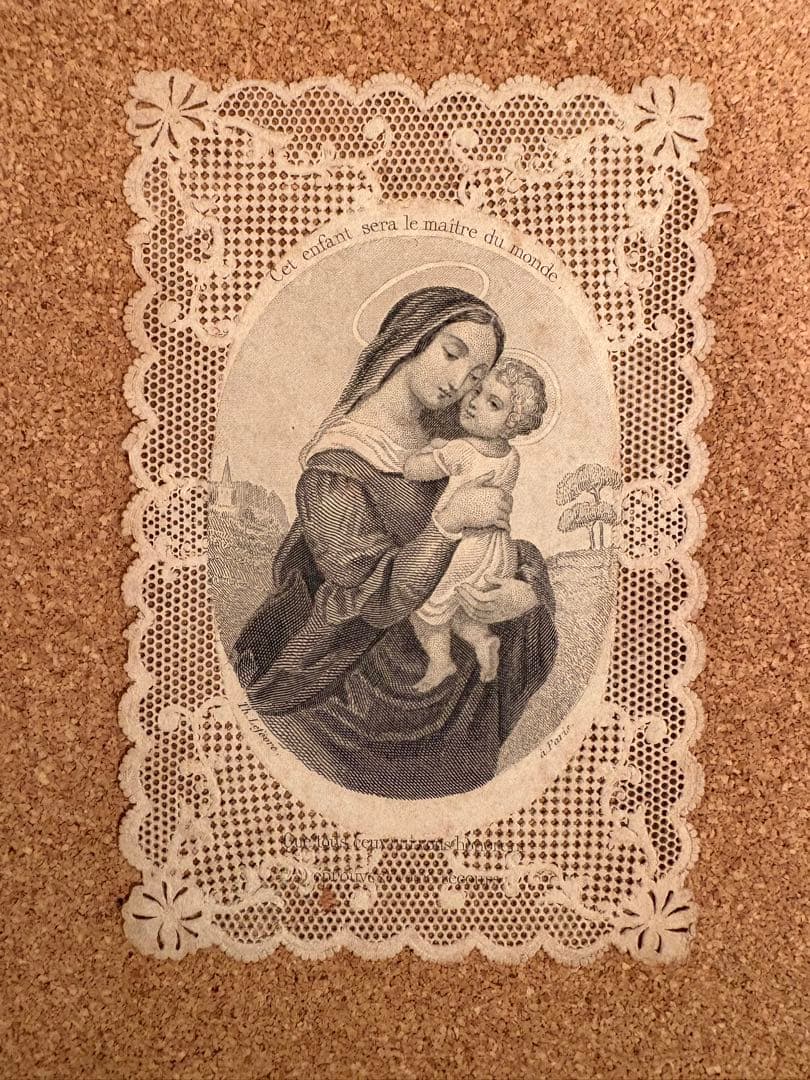 【希少】アンティーク聖書と聖母マリア レースのホーリーカードのセット