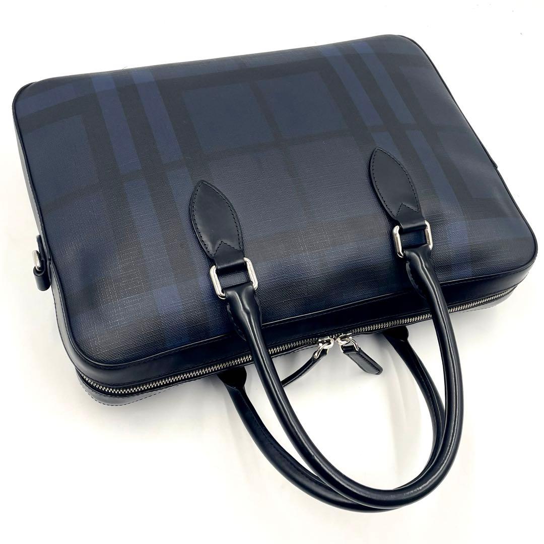【極美品】バーバリー ロンドンチェック ビジネスバッグ 2way A4可ネイビー