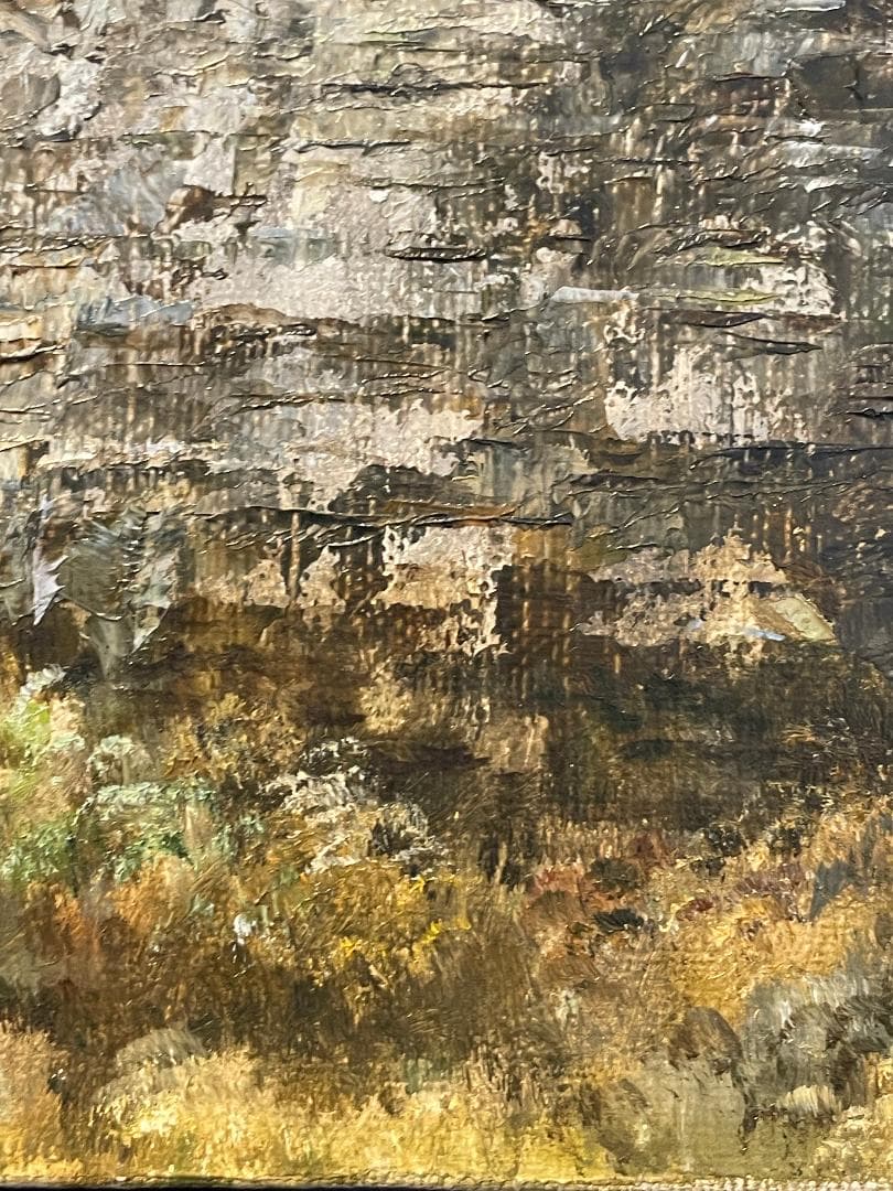 「真作」鈴木福男「古城」風景画　油彩画　額装　サイン有り　SM号