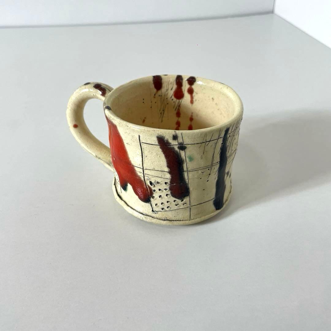 XG539 陶芸家・山田和・赤釉織部珈琲碗・織部焼・茶碗・酒器・茶道・未