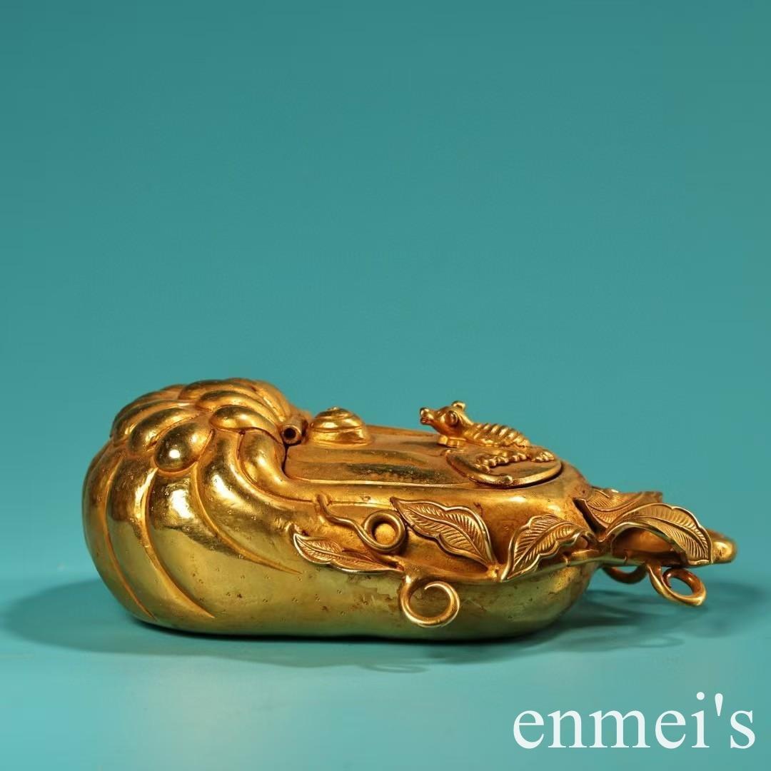 中国古美術・旧蔵鎏金の福瓜型筆洗水洗・純手作り・純