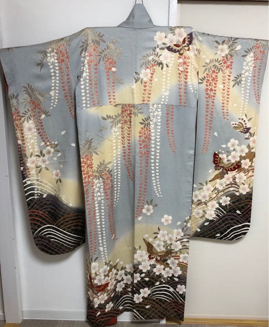 振袖 着物 帯 セット 成人式 水色 蝶 桜 ブルー系 前撮り