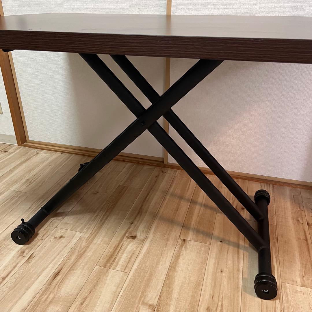 段階高さ調節・ローテーブル・ダイニングテーブル・キャスター付きブラウン