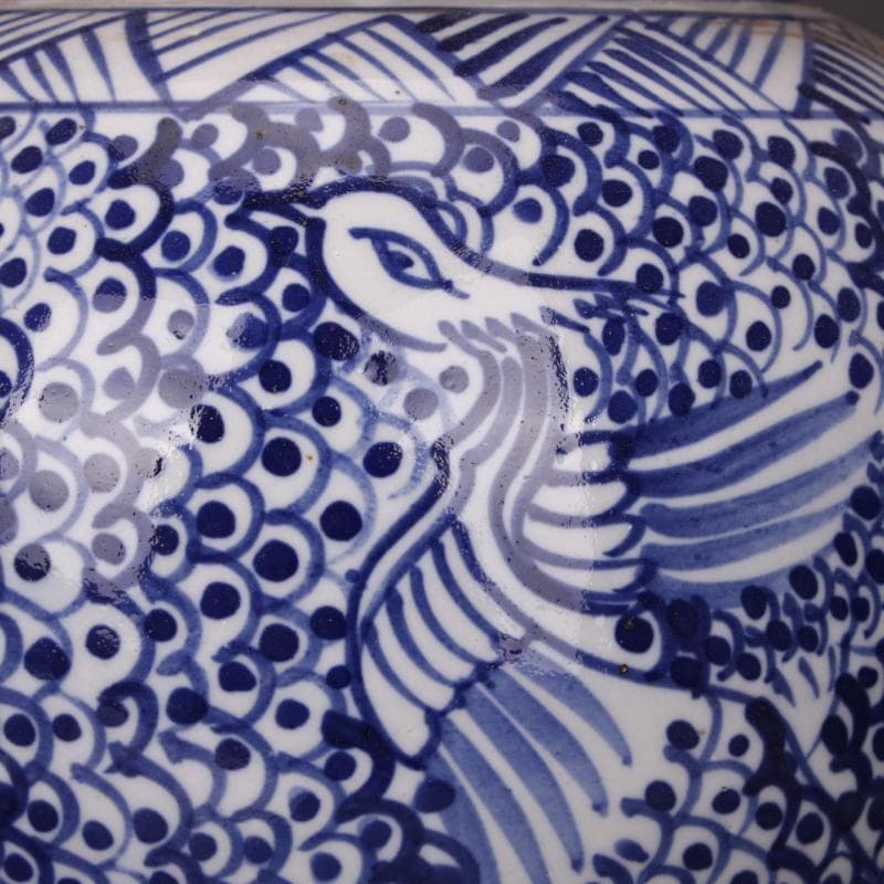 青花鳳凰缠枝文将軍罐 景徳鎮美術陶器