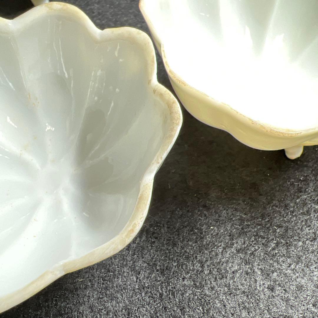 中国清朝時代 薄手白磁三足輪花小碗5客 幅約8