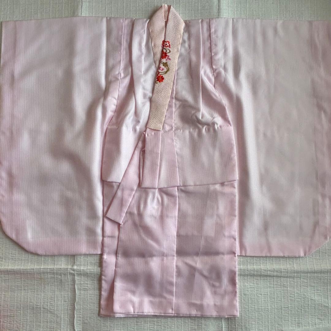 七五三 3歳 被布 着物 絹 三歳 白 ピンク 草履 753 巾着 女の子