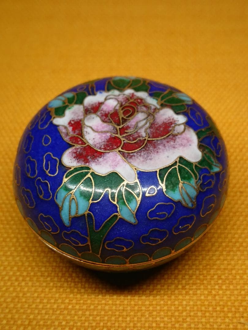 七宝焼 香合 花文 唐物 古玩 置物 インテリア 工芸品 美術品 A2972