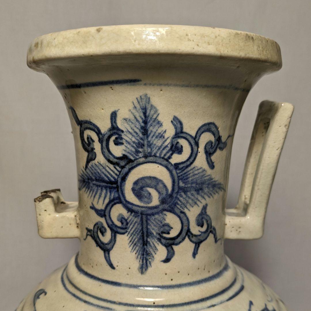 明治大正期 伊万里焼 染付雲龍文耳付花瓶 有田焼 花入 花器 フラワーベース