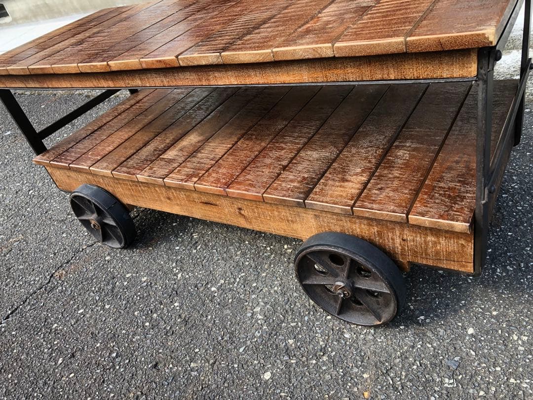 ジャーナルスタンダードファニチャー 木製二段シェルフ 車輪付き 120cm