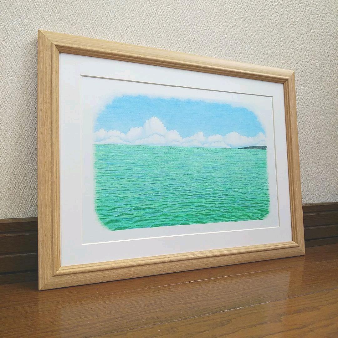 絵画色鉛筆風景画『沖縄の海』原画