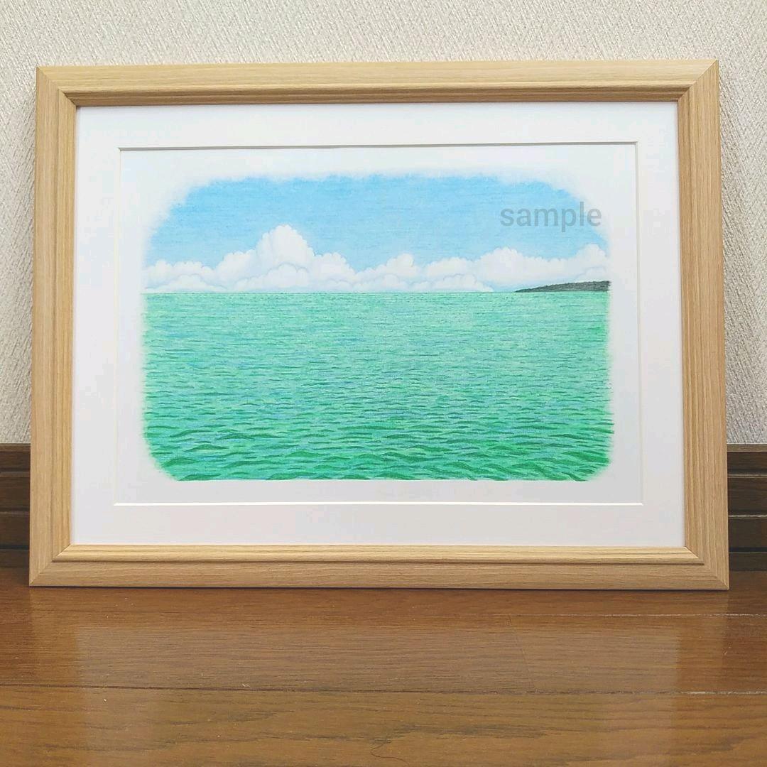 絵画色鉛筆風景画『沖縄の海』原画