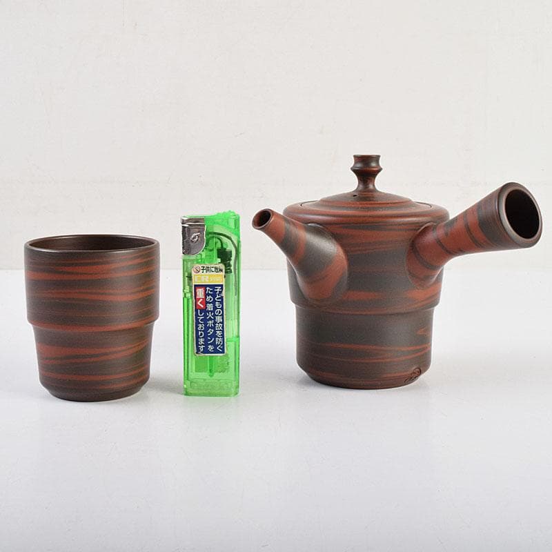 煎茶道具　常滑焼　小西洋平作　窯変　茶器　急須　煎茶碗　五客　共箱　MR9434