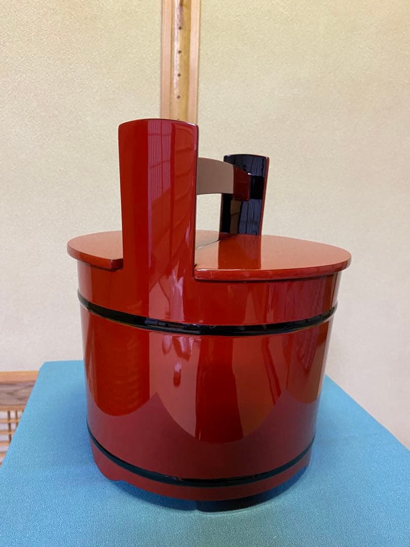 茶道具/手桶水指 豪秀(坂水秀雄)朱黒 輪島塗 茶器水指 工芸