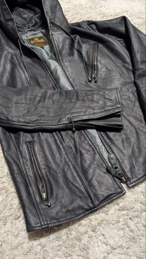定価6万 エゴトリッピング レザー フード ライダース 黒 46 - メルカリ