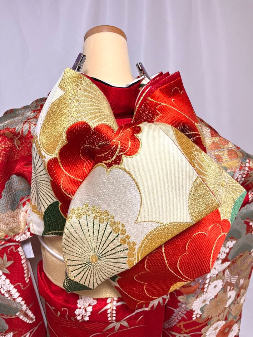 美おり】FR52157 振袖 正絹 振袖フルセット 7点セット 成人式 赤✖️黒