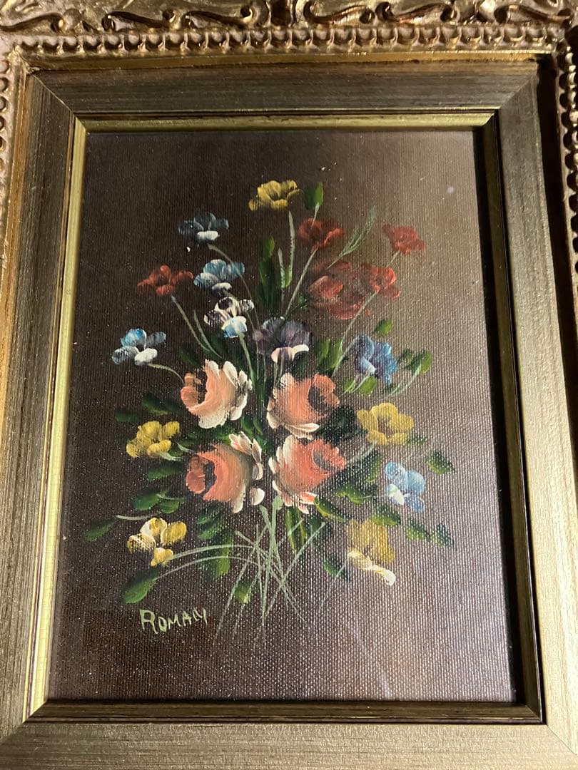 絵画美術 PITT.ROMAN 油彩画 イタリア 美しい花々 額装品 サイン