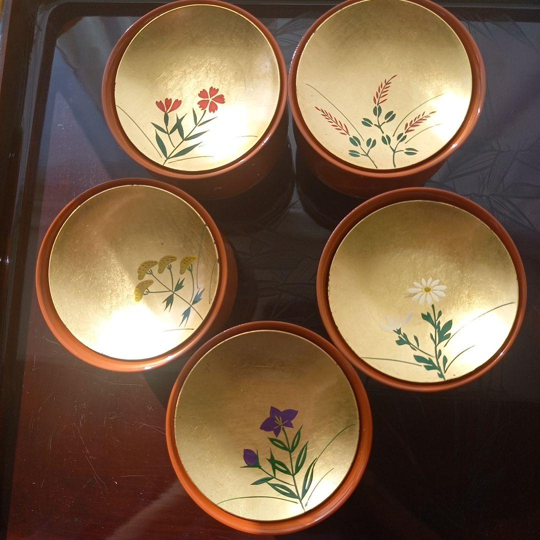 山中漆器 小吸物椀5客揃 加賀金彩 金箔五草花 - メルカリ