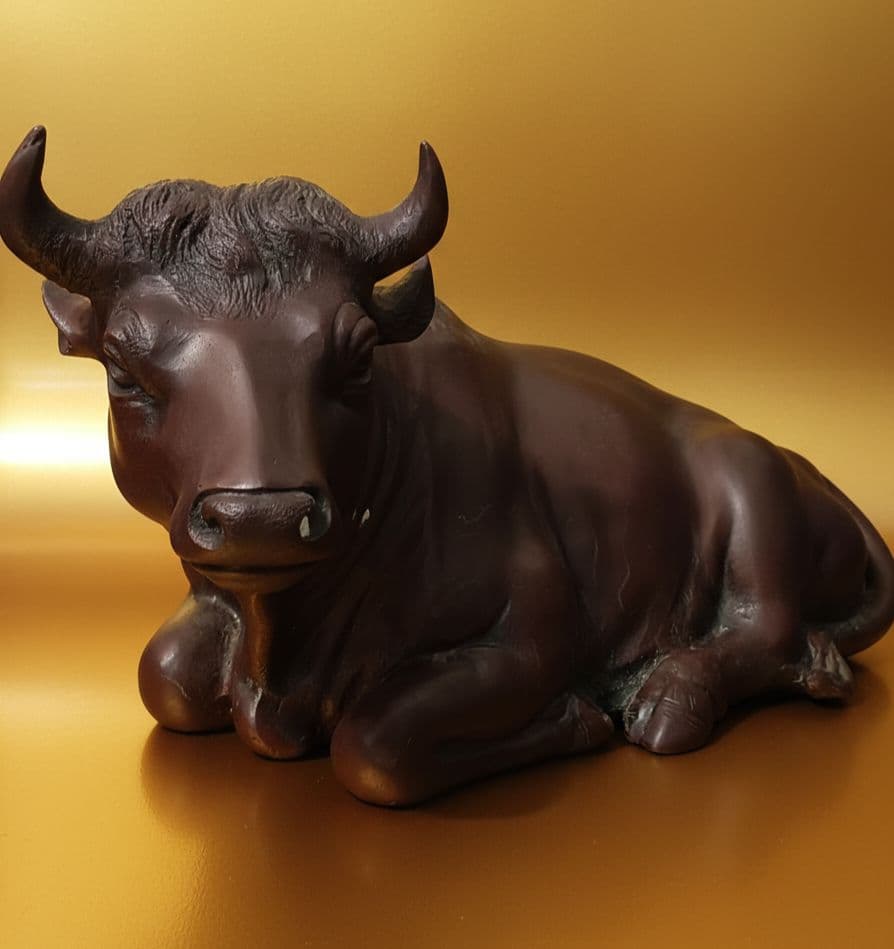 【秀山作】大型 銅製 牛 置物 41cm 5.0kg 縁起物 骨董