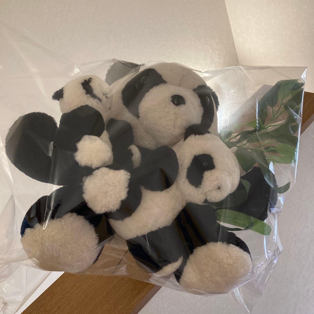 ★《羊革・ベビーラム》パンダ親子セット上質毛皮素材　一点物